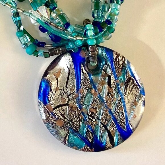 Caribbean Waters 925 Silver Murano Handmade Necklace One of a Kind - Picture 4 of 7